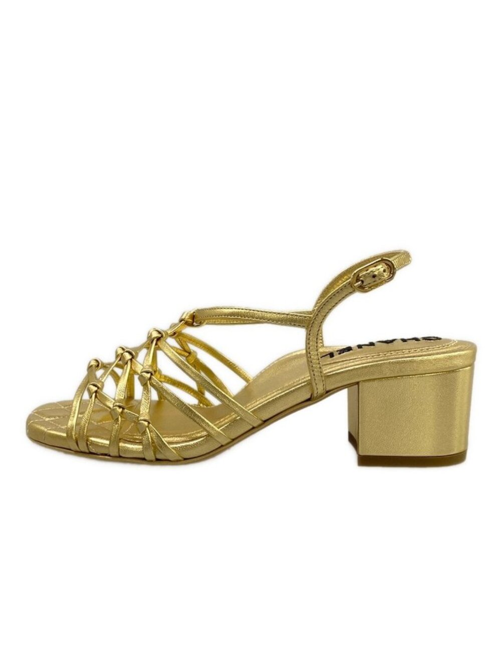 Chanel Sandals Gold CC Logo Quilted Leather